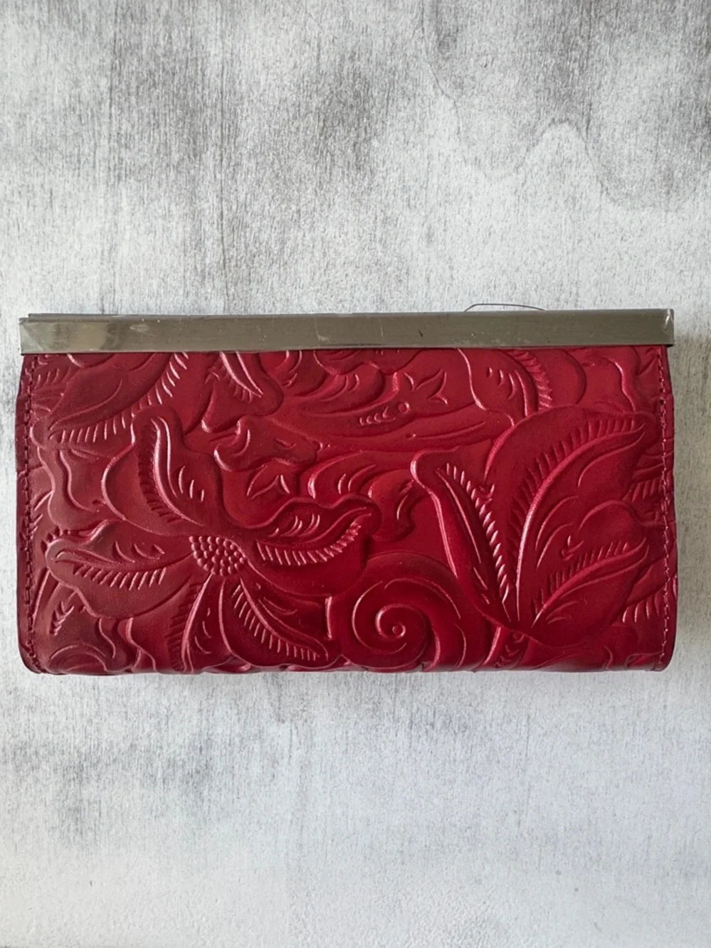 Patricia Nash Wallet Framed Tooled  Cauchy Lava Red